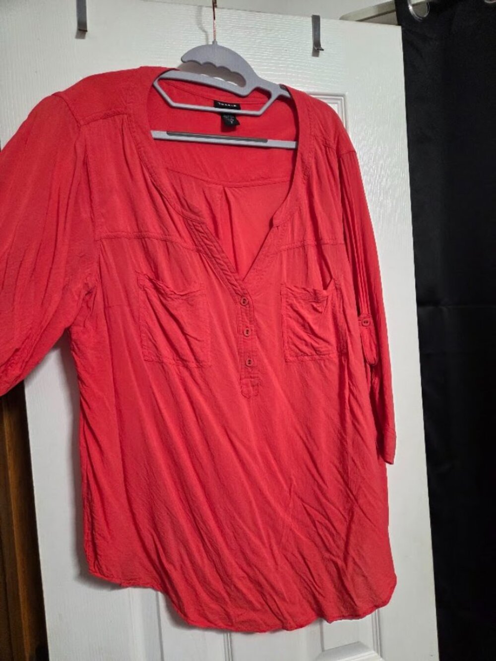 Torrid Coral Red Rayon Utility Tunic Blouse Roll Tab Sleeve 2X